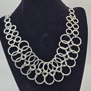 Lucky Brand Silver-tone Hammered Ring Linked Chain Necklace Layered Adjustable